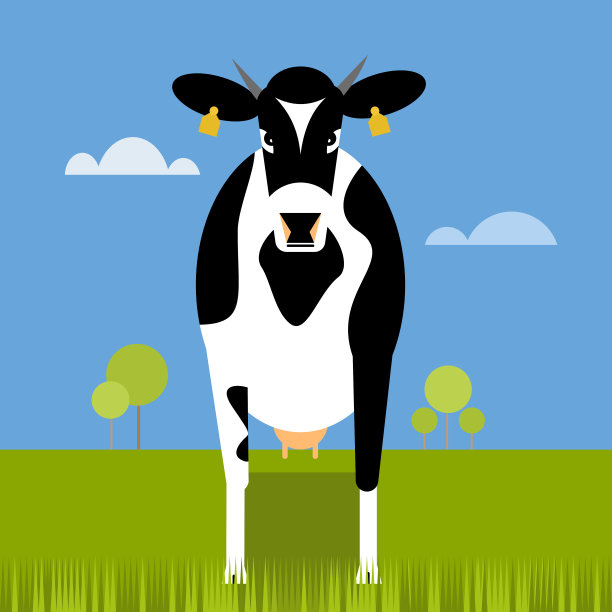 一头母牛站在草地上的插图图片下载