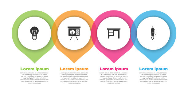 设置灯泡，图板，办公桌，钢笔笔尖。业务信息模板。向量图片下载