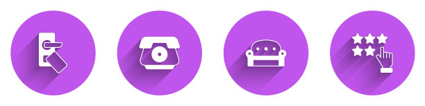 设置数字门锁，电话手机，沙发和星星评级图标与长影子。向量图片下载