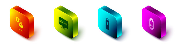 设置等距吸乳器，语音泡泡妈妈，怀孕测试和婴儿衣服别针图标。向量图片下载