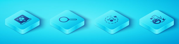 设置等距化学公式，放大镜，基本几何形状和原子图标。向量图片下载