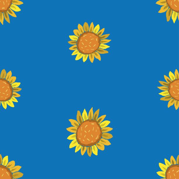 无缝图案绘制黄色向日葵头图片下载