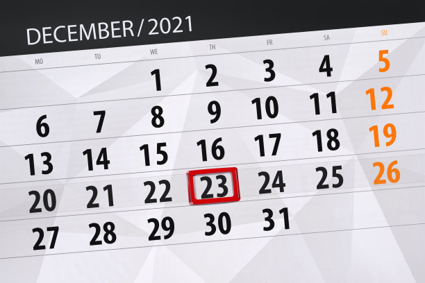 2021年12月的日历计划，截止日期，23日，周四图片下载
