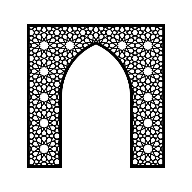 白色背景上黑色的东方镂空拱门的剪影。矢量插图。图片下载