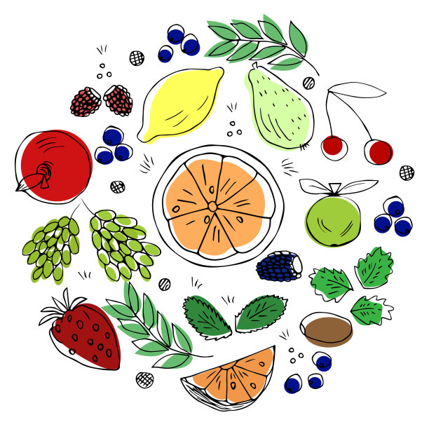 彩色水果元素的涂鸦风格图片下载
