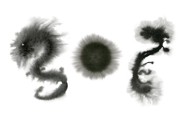 白底亚洲龙画剪影，日本黑墨插图，sumi水彩，抽象艺术图片下载