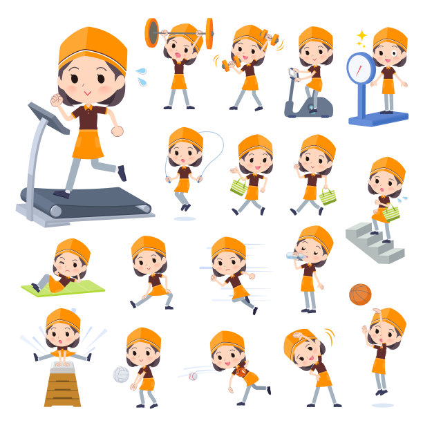 一套快餐女店员在锻炼和运动图片下载