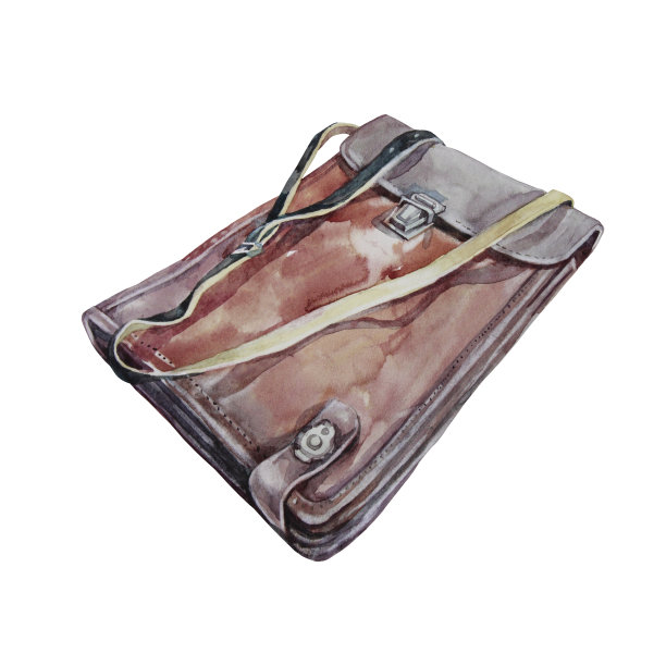 水彩棕色复古文件夹文件，文件隔离在白色背景。军队用的军用包，跟踪者，末日后的世界，生存。核战争的制服。手绘创意剪贴画图片下载