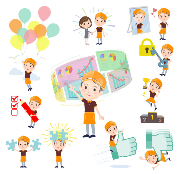 一套快餐店员对男人的成功和积极态度图片下载