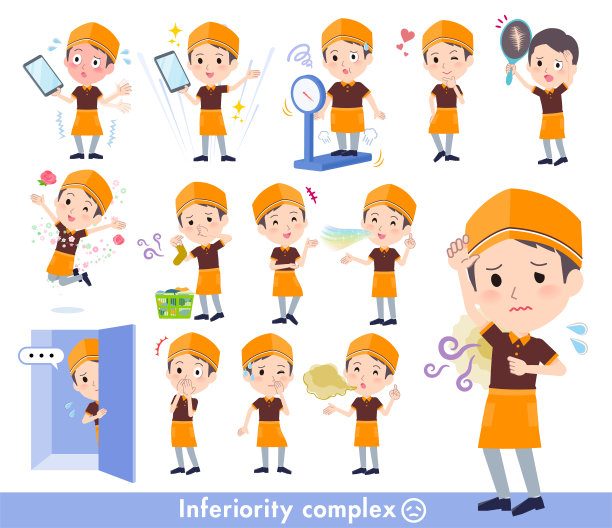 一组有自卑感的快餐男店员图片下载