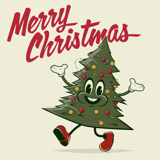 有趣的圣诞树在复古卡通风格图片下载