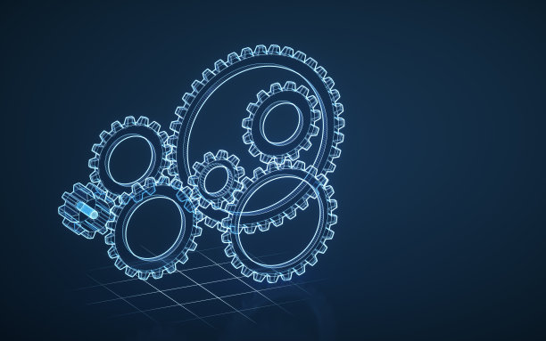 机械齿轮啮合，金属零件，三维渲染。图片下载