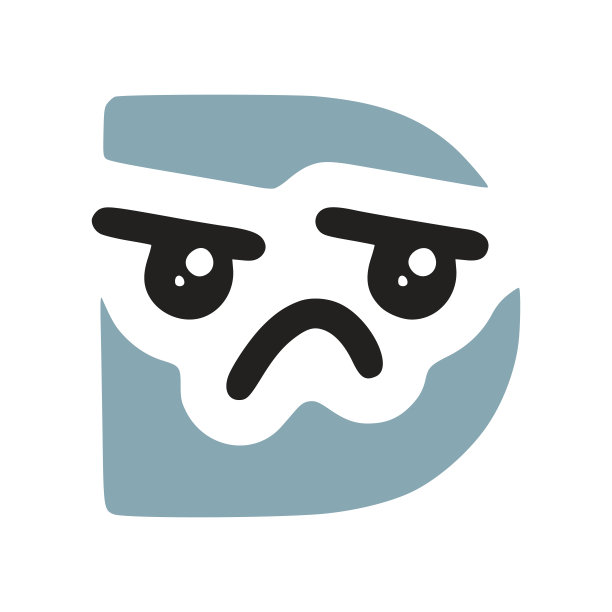 字母d卡哇伊字符悲伤的脸，矢量剪辑艺术图片下载