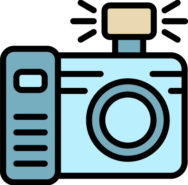 婚纱照相机闪光图标彩色轮廓图片下载