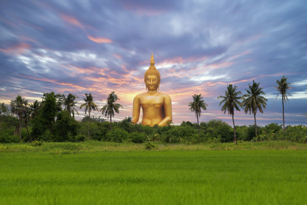 泰国昂通省曼昂寺的大金佛。:世界上最大的佛。图片下载