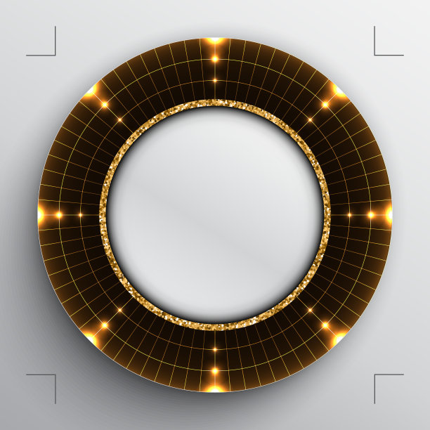 矢量闪亮的霓虹灯黄色圆形目标雷达磁盘与黑色背景图片下载