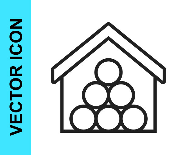 黑线木圆木图标孤立在白色背景。堆柴火。向量图片下载