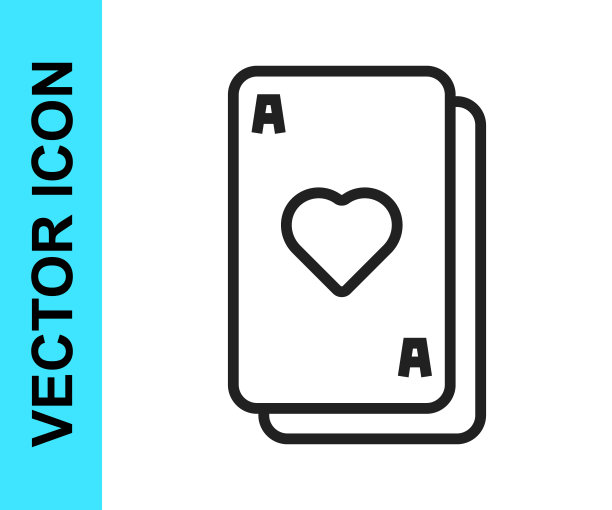 黑线纸牌图标孤立在白色背景上。赌场赌博。向量图片下载