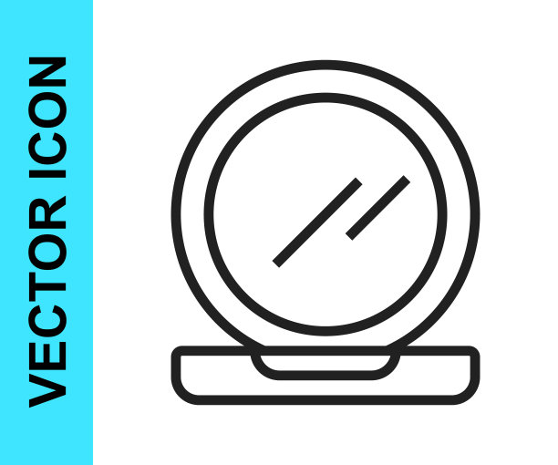 黑色线粉底与镜子图标隔离在白色背景。向量图片下载