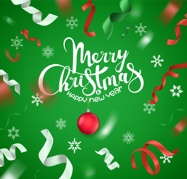 圣诞节的旗帜。彩色丝带和绿色小玩意图片下载