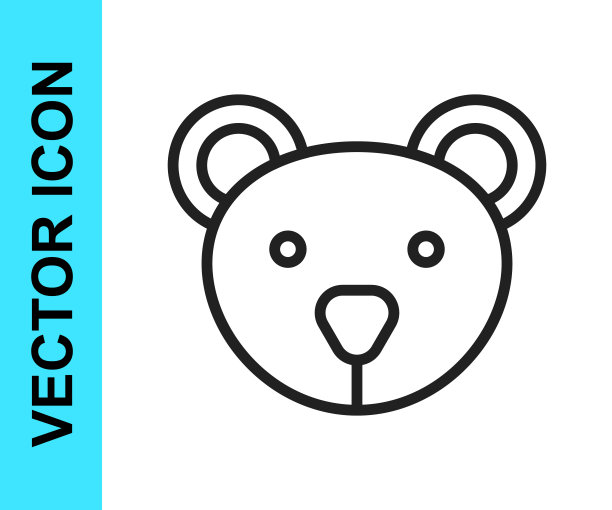 黑色线泰迪熊毛绒玩具图标孤立在白色背景。向量图片下载