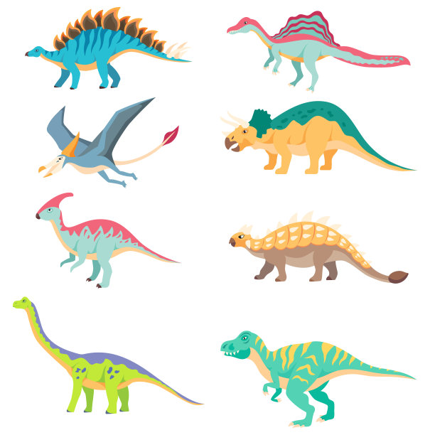 恐龙卡通孤立集图片下载