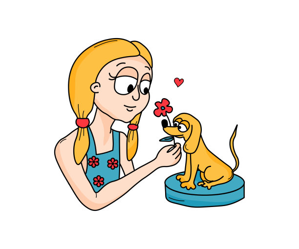 女孩和狗非常相爱图片下载