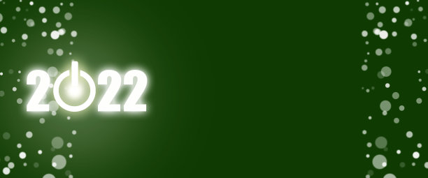 2022年霓虹数字。电源按钮。绿色背景。2022年初的概念。新年的旗帜。副本的空间。放置你的文本。图片下载