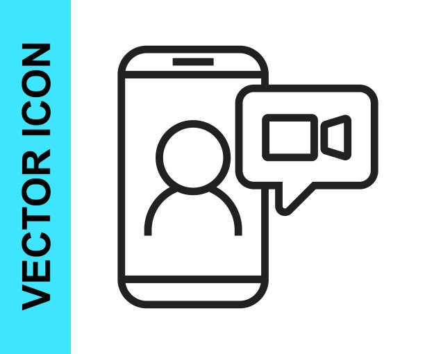 黑线视频聊天会议图标隔离在白色背景。在线会议在家工作。远程项目管理。向量图片下载