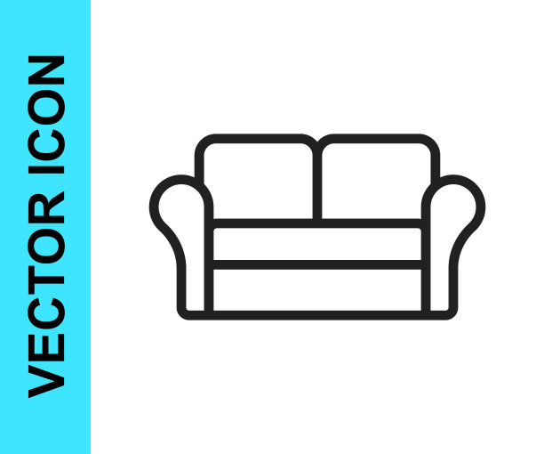 黑色线沙发图标隔离在白色背景。向量图片下载