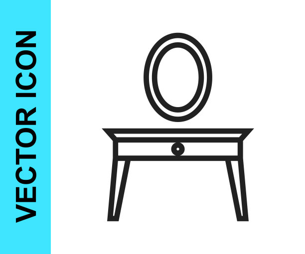 黑色线梳妆台图标隔离在白色背景。向量图片下载