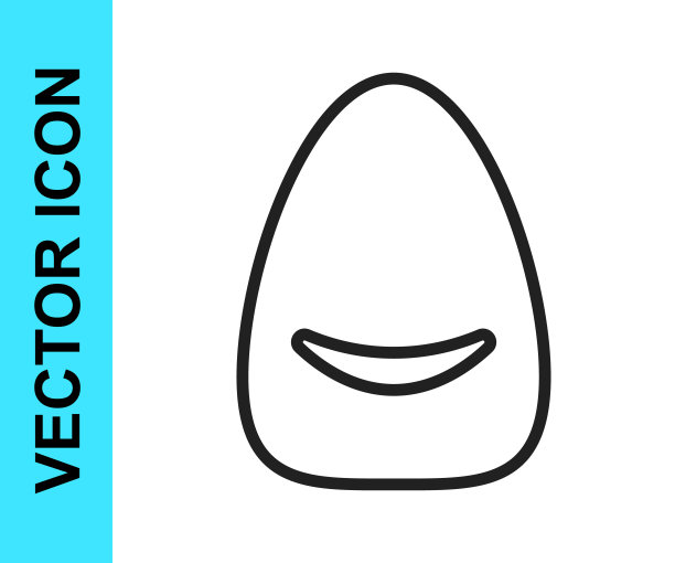 黑线蒲夫图标孤立在白色背景。柔软的椅子。把包放在座位上。舒适的家具椅。向量图片下载