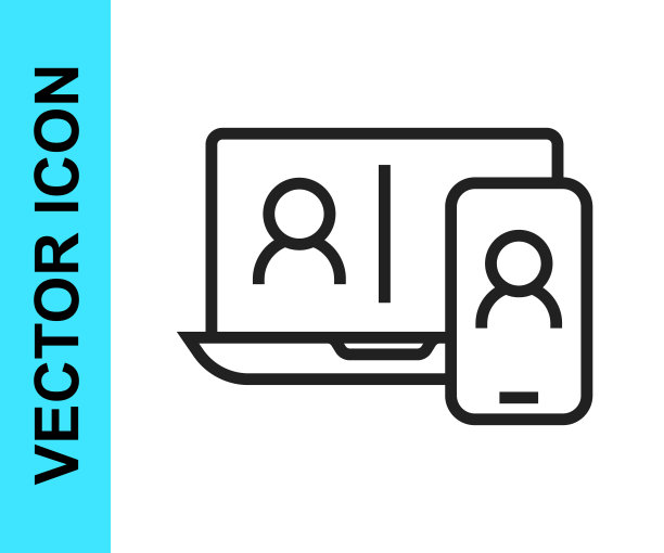 黑线视频聊天会议图标隔离在白色背景。在线会议在家工作。远程项目管理。向量图片下载