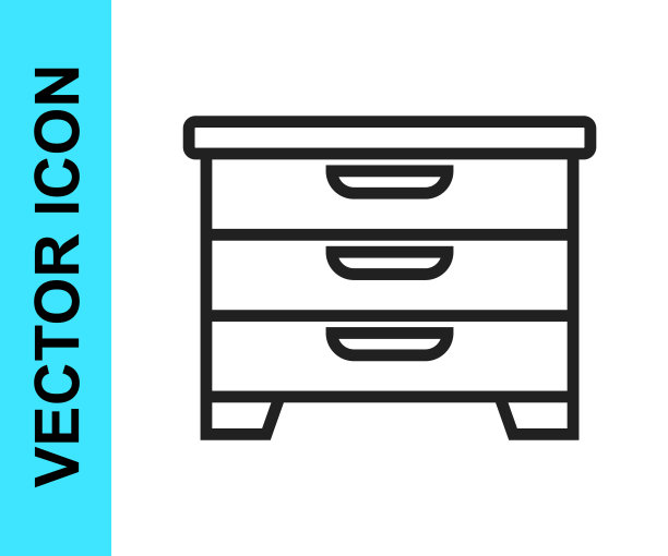 黑色线的抽屉柜图标隔离在白色的背景。向量图片下载