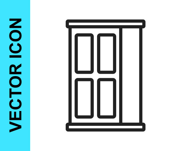 黑线衣柜图标孤立在白色背景。橱柜的迹象。向量图片下载