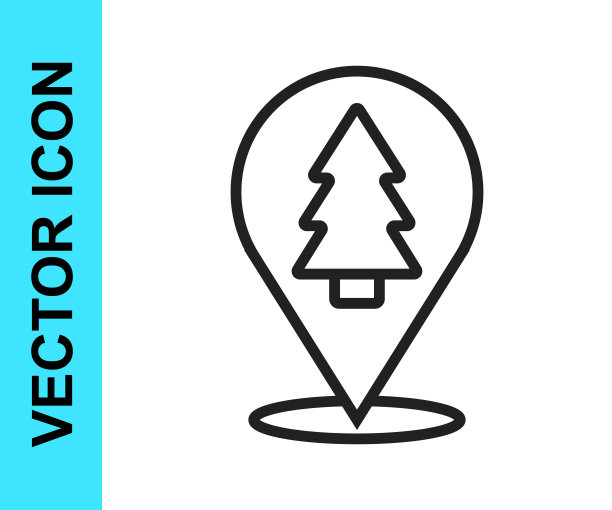 白色背景上的黑色线条圣诞树图标矢量图图片下载