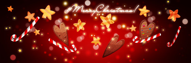 新年快乐，圣诞快乐!卡通风格的棒棒糖饼干在一个神奇的彩色背景。创意名片或传单。图片下载