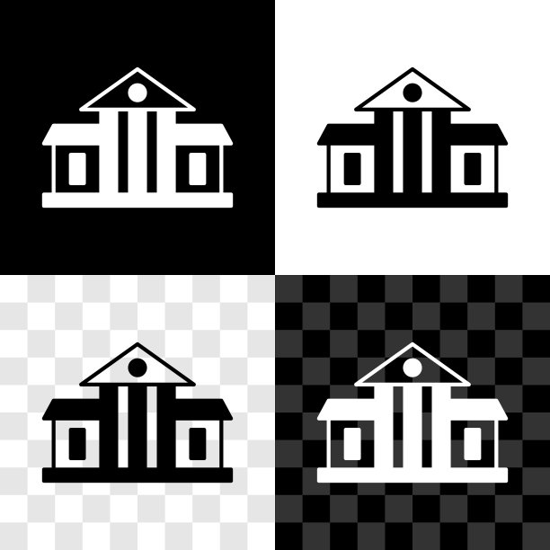 设置白宫图标孤立在黑白，透明的背景。华盛顿特区。向量图片下载