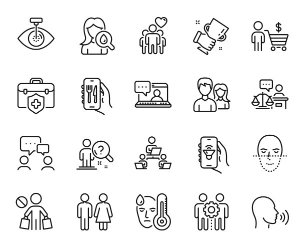 向量集夫妇，买方和法院法官线图标集。向量图片下载