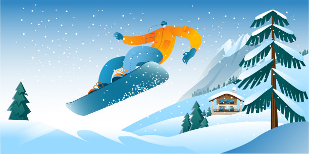 一个滑雪者在阳光明媚的天气下，以山脉为背景。图片下载