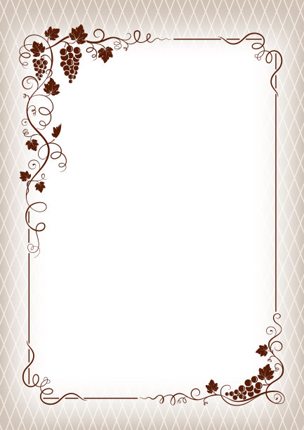 以葡萄和葡萄藤为背景的矩形框架。A3, A4页的比例。图片下载