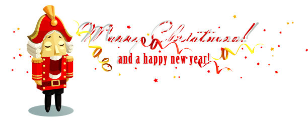 新年快乐，圣诞快乐!卡通风格的胡桃夹子在一个孤立的白色背景。有创意的仙女卡片或传单。图片下载