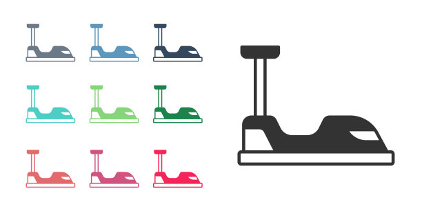 黑色碰碰车图标孤立在白色背景。游乐园。儿童娱乐游乐场、娱乐公园。设置图标丰富多彩。向量图片下载