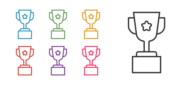 设置线奖杯图标孤立在白色背景。冠军奖杯的象征。冠军或比赛奖杯。体育成就的迹象。设置图标丰富多彩。向量图片下载