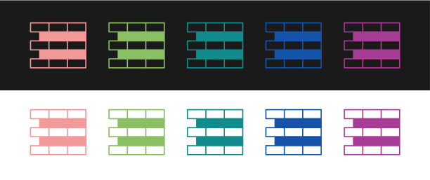 将砖块图标隔离在黑白背景上。向量图片下载
