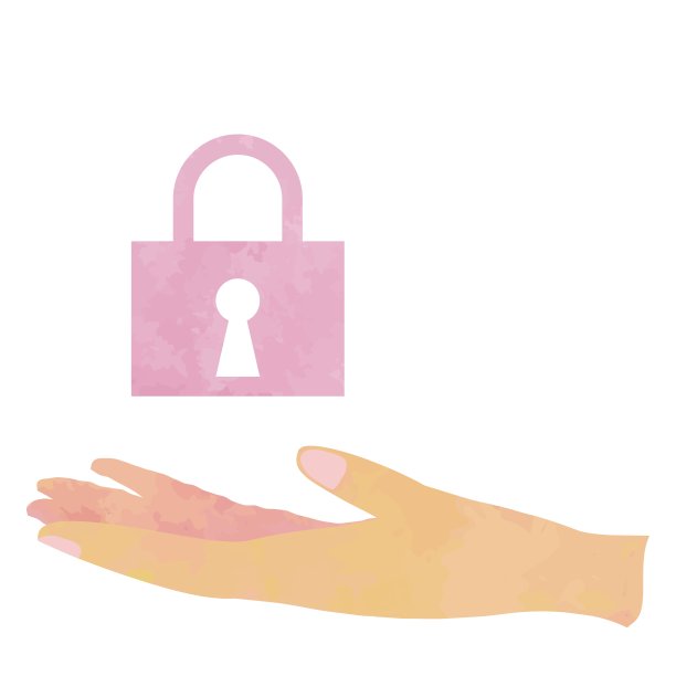 一个粉红色的键浮动在伸出的手/插图材料(矢量插图)图片下载