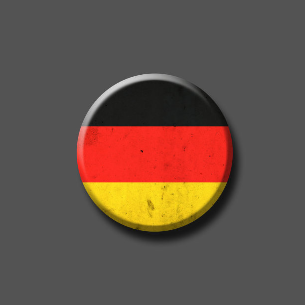 德国国旗。圆的徽章。孤立在灰色背景上。3 d演示。标志和符号。图片下载