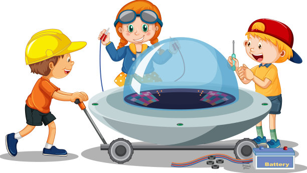 孩子们一起在白色上修理不明飞行物图片下载