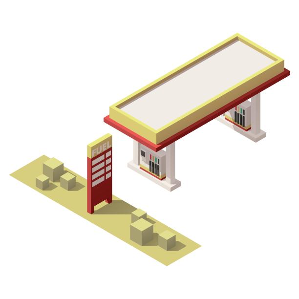 城市建筑加油站广告牌绿化卡通图片下载
