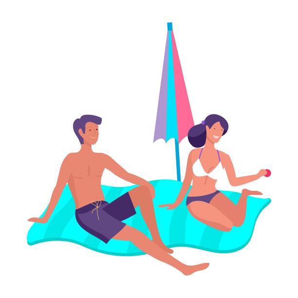 夏日沙滩遮阳伞男孩女孩卡通图片下载